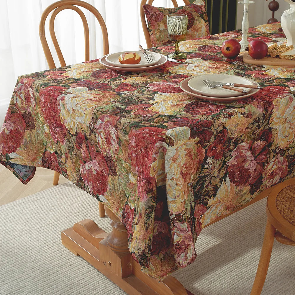 Jacquard tablecloth floral pattern oil painting design woven table cloth household