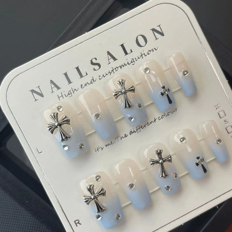 Full Cover French Gel Dril Reusable Detachable Glitter Luxury Customized Handmade False Nails