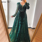 Weinrotes Abendkleid aus Samt mit langen Ärmeln, luxuriöses Design, Perlenbesatz, formelles Kleid 2024, Serene Hill, Übergröße LA60903 