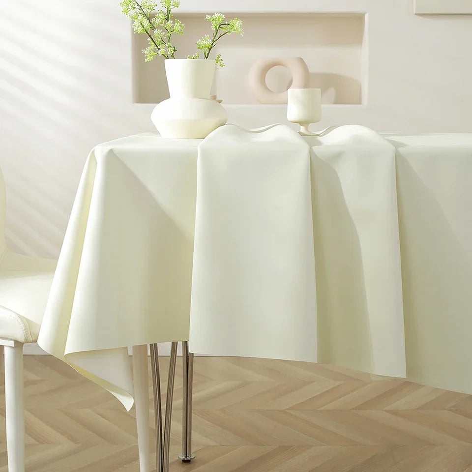 Simple style cream white PU tablecloth waterproof and non-slip decorative woven table cover