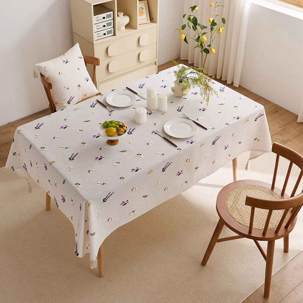 Breathable waterproof lavender embroidered tablecloth outdoor decoration coffee tablecloth