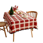 Modern red checkered design tablecloth print irregular shaped Christmas decorative tablecloth