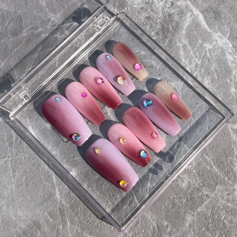 Heißer Verkauf Handgemachte Acryl Meerjungfrau Blase Perle Nagel Aufkleber Mittellangen Macaron Farbverlauf Quadratischen Muster Falsche Nägel 