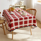 Modern red checkered design tablecloth print irregular shaped Christmas decorative tablecloth