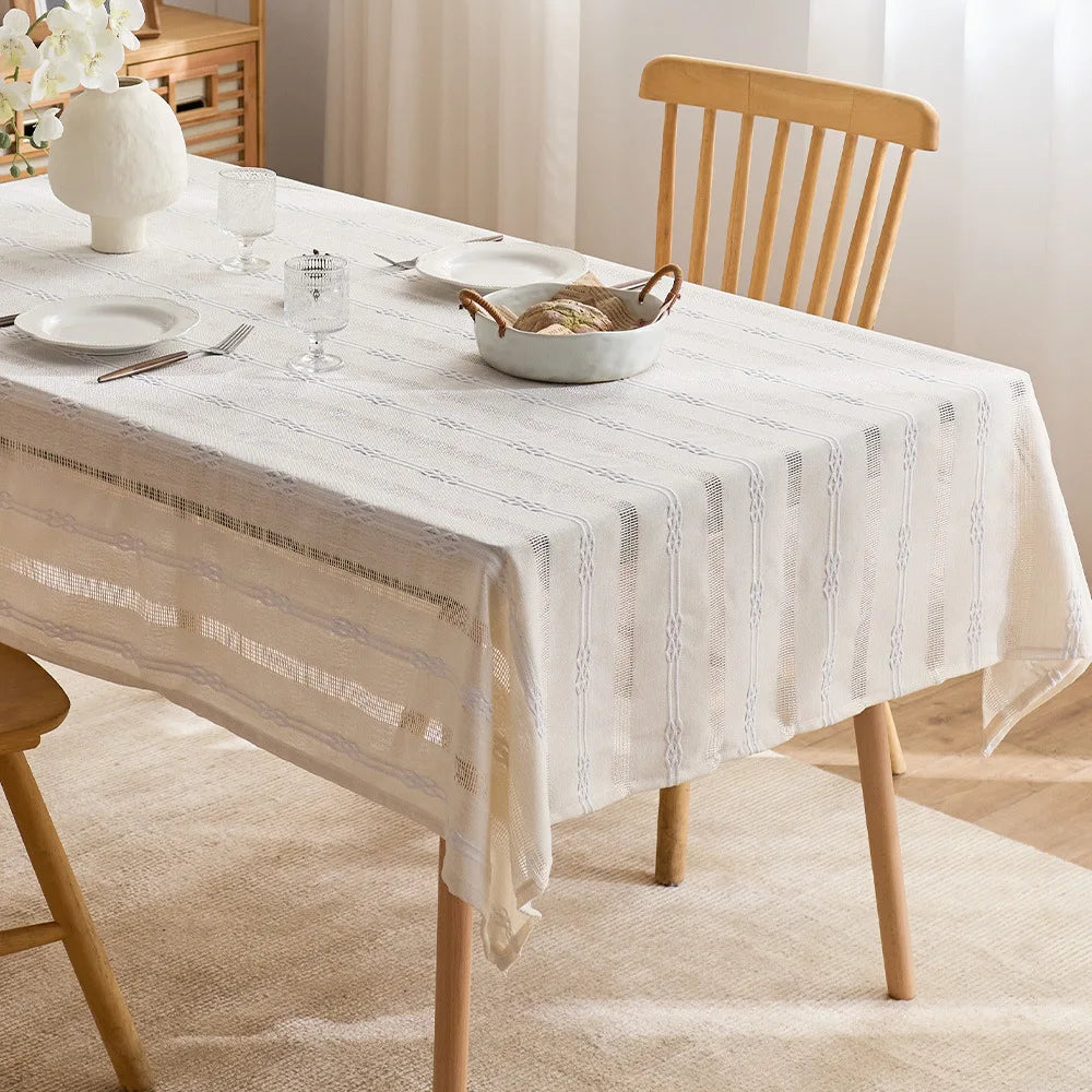 Ins style hollow jacquard striped tablecloth rectangular household dining table tablecloth