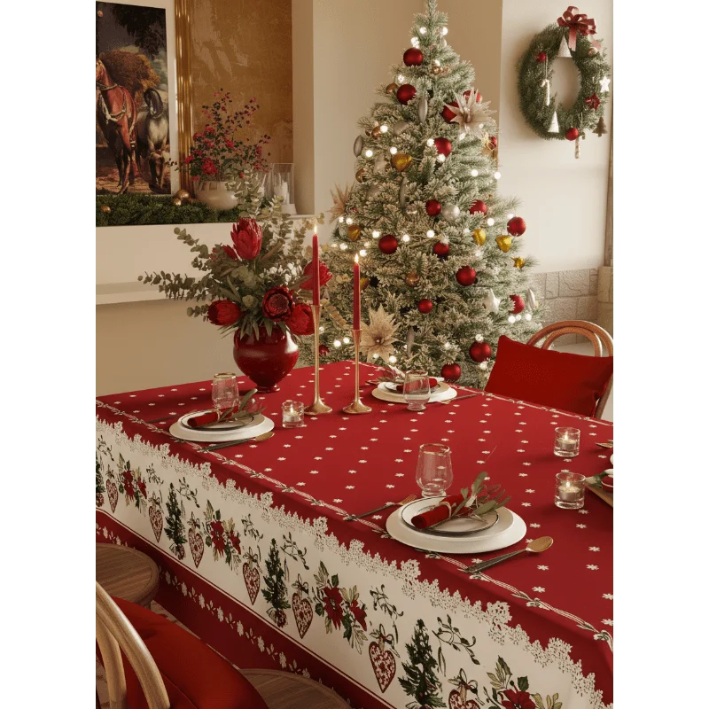 New Christmas bright red tablecloth Festive waterproof New Year family restaurant party tablecloth