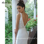 Sexy rückenfreies Brautkleid, figurbetontes Crepe-Kleid mit durchgehendem Spitzenmieder, Brautkleider, Robe Femme, NumberSea 