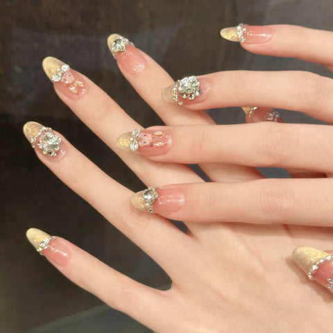 New Style Cartoon Cute Bunny Blush French Pile Diamond Gentle Handcrafted Wear-on Nails