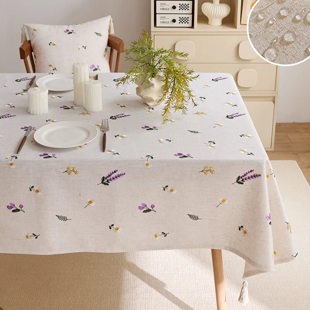 Breathable waterproof lavender embroidered tablecloth outdoor decoration coffee tablecloth