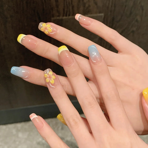 High Quality   Macaron Color 3D Carved Spring and Summer Detachable Handcrafted Nail Wear