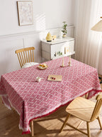 Holiday style multi-size rectangular tablecloth knitted cotton yarn with fringed table cover
