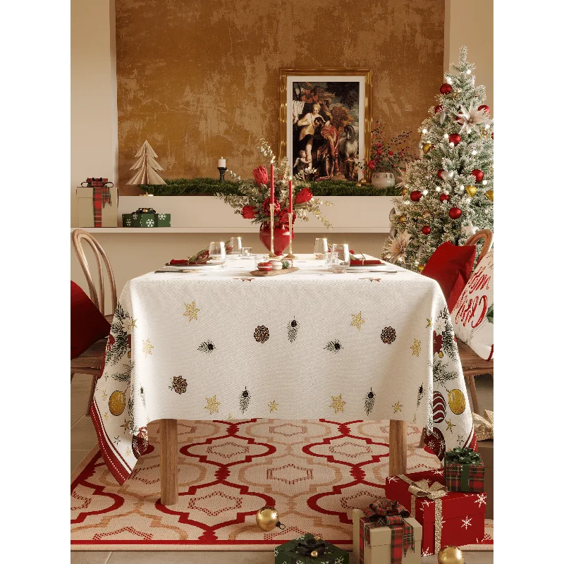 New Design Christmas and New Year Printed Waterproof Dining Table Cloth Coffee Table Cloth Decoration