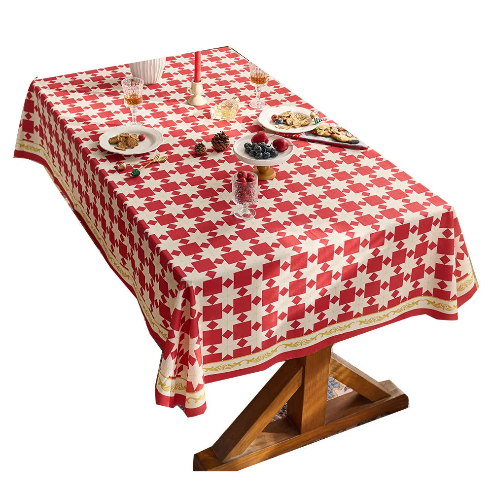 Nordic style red holiday plaid rectangular dining table cloth home decoration woven cloth