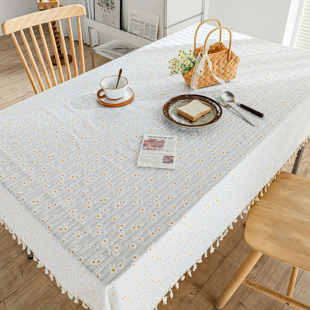 New design tablecloth cotton edge daisy tablecloth rectangular tablecloth party decoration