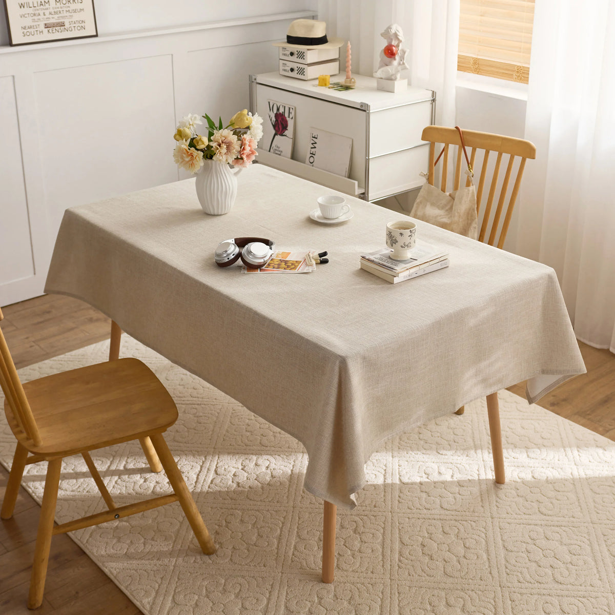 Lightweight luxury customizable solid color rectangular dining table cover woven fabric tablecloth