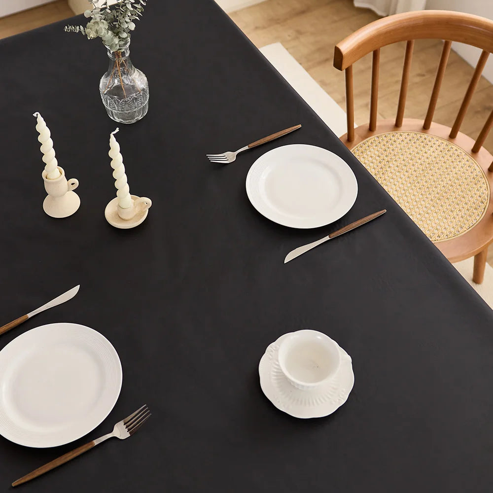 Black solid color rectangular woven tablecloth, washable, wrinkle-resistant, heat-resistant, suitable for 5-foot dining tables
