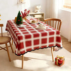 Modern red checkered design tablecloth print irregular shaped Christmas decorative tablecloth