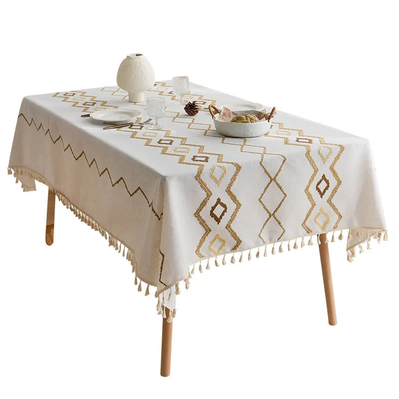 Rectangle embroidered tablecloth polyester washable tablecloth decoration kitchen table party