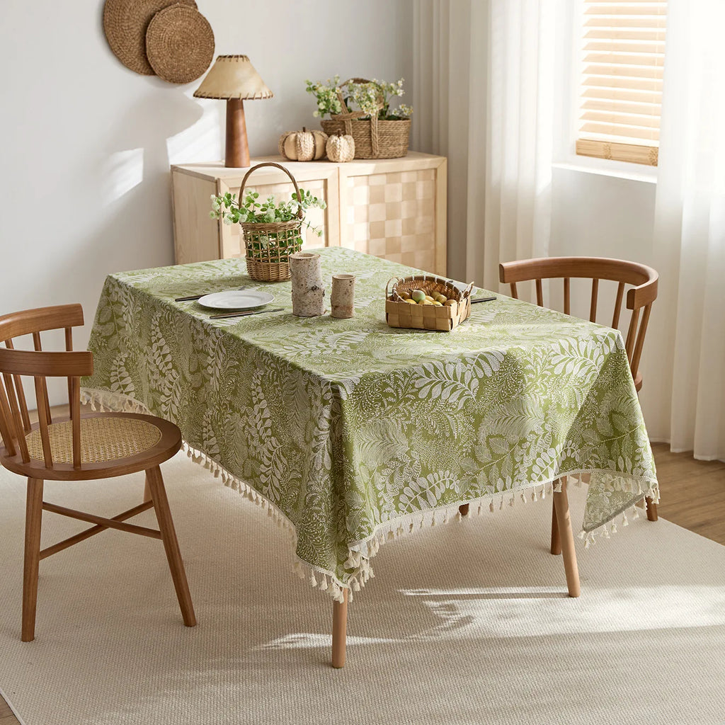 Pastoral Green Polyester/Cotton Printed Rectangular Reusable Washable Dustproof Tablecloth for Home Hotel & Outdoor Events