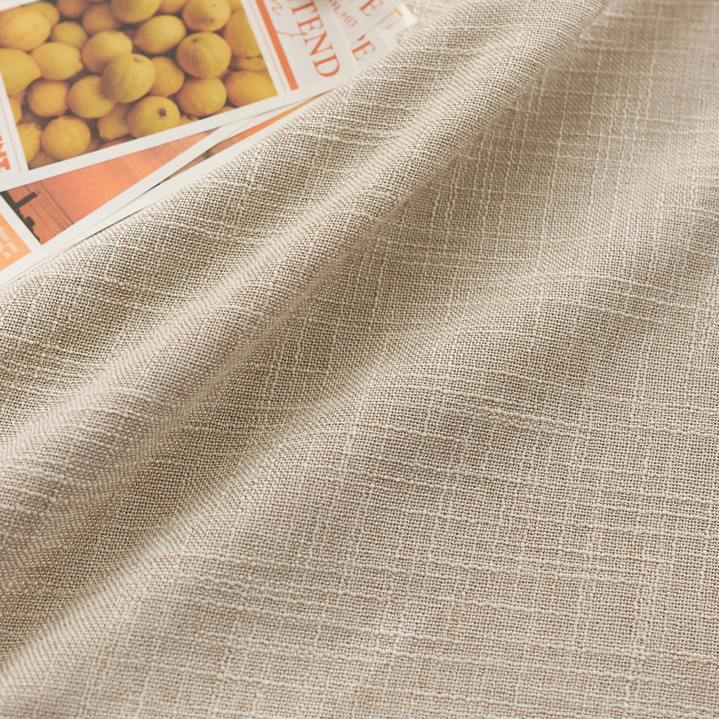 Beige solid linen appearance tablecloth, washable, rectangular 140cm wide tablecloth, suitable for outdoor dining decoration