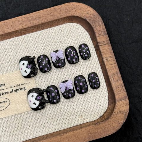 New Style 3D Hand-molded Cute Polka Dot Bow Short Nails