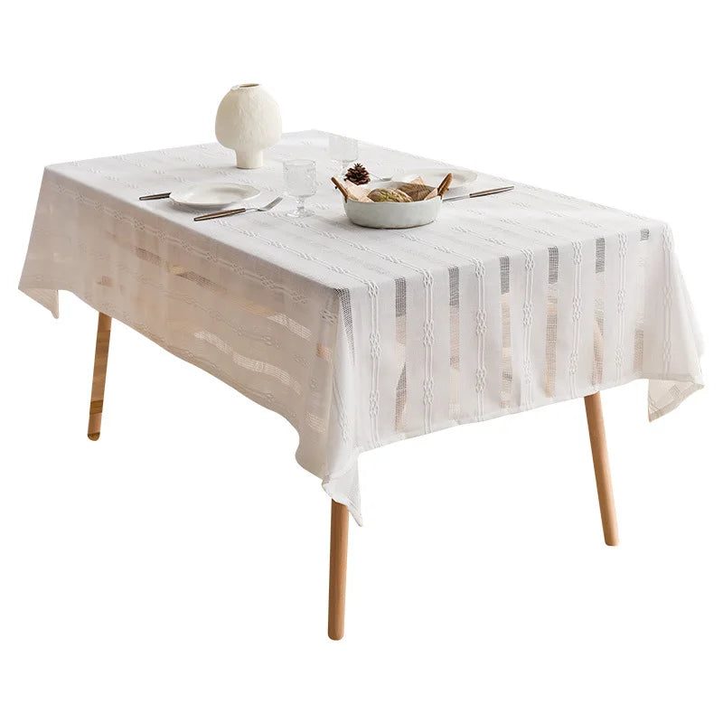 Modern simple jacquard pattern tablecloth woven decorative coffee table mat, rectangular hollow stripe design