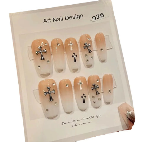 Full Cover French Gel Dril Reusable Detachable Glitter Luxury Customized Handmade False Nails