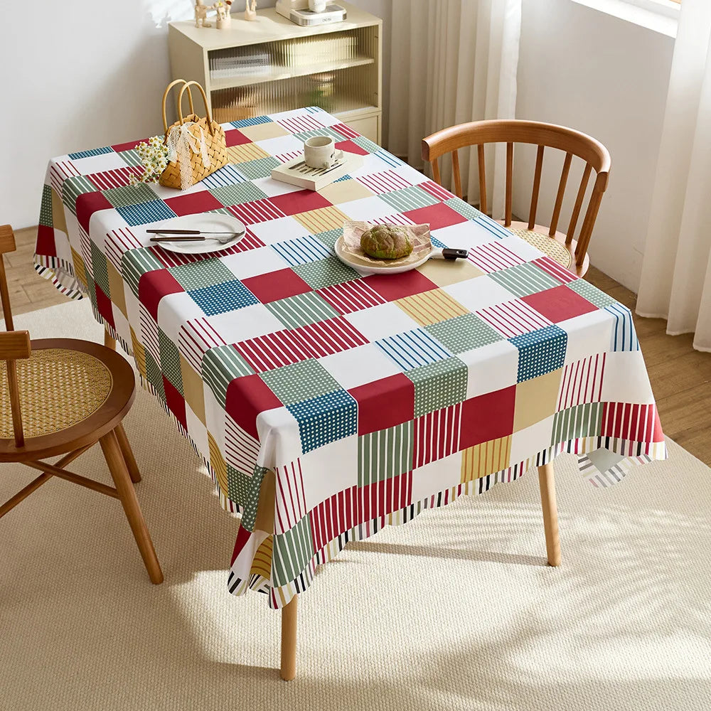 Modern red checkered design tablecloth print irregular shaped Christmas decorative tablecloth