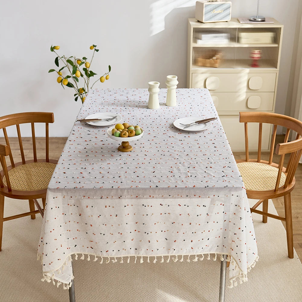 Linen/polyester color polka dot tablecloth can be customized and reusable pastoral style household tablecloth