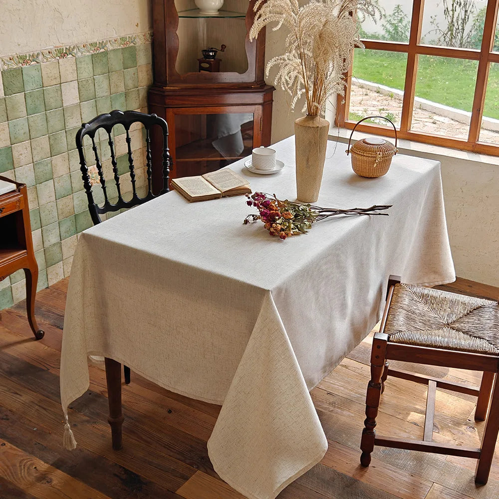 Nordic style lightweight luxury tablecloth waterproof polyester linen fabric embroidered tablecloth
