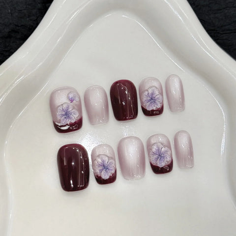 French Ice Translucent Cat-eye Lily-of-the-valley Three-dimensional Carved Short Nail Art
