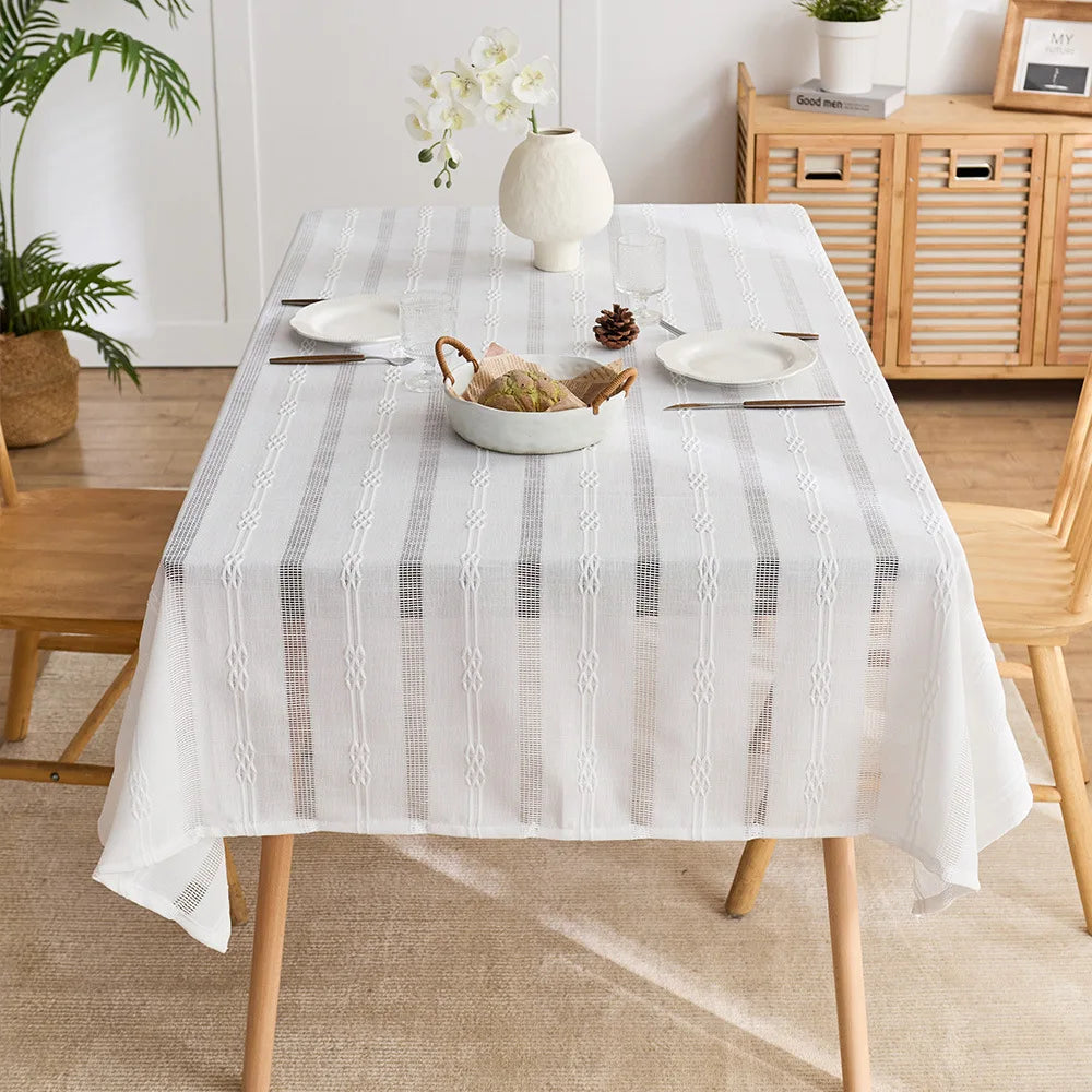 Modern simple jacquard pattern tablecloth woven decorative coffee table mat, rectangular hollow stripe design