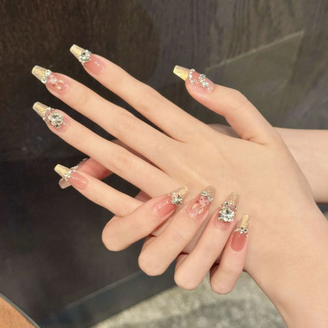 New Style Cartoon Cute Bunny Blush French Pile Diamond Gentle Handcrafted Wear-on Nails