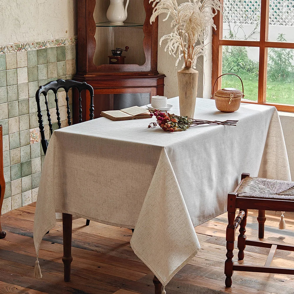 Nordic style lightweight luxury tablecloth waterproof polyester linen fabric embroidered tablecloth