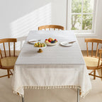 French cream linen/polyester tablecloth striped pattern dustproof reusable customizable luxury coffee table cover living room decoration