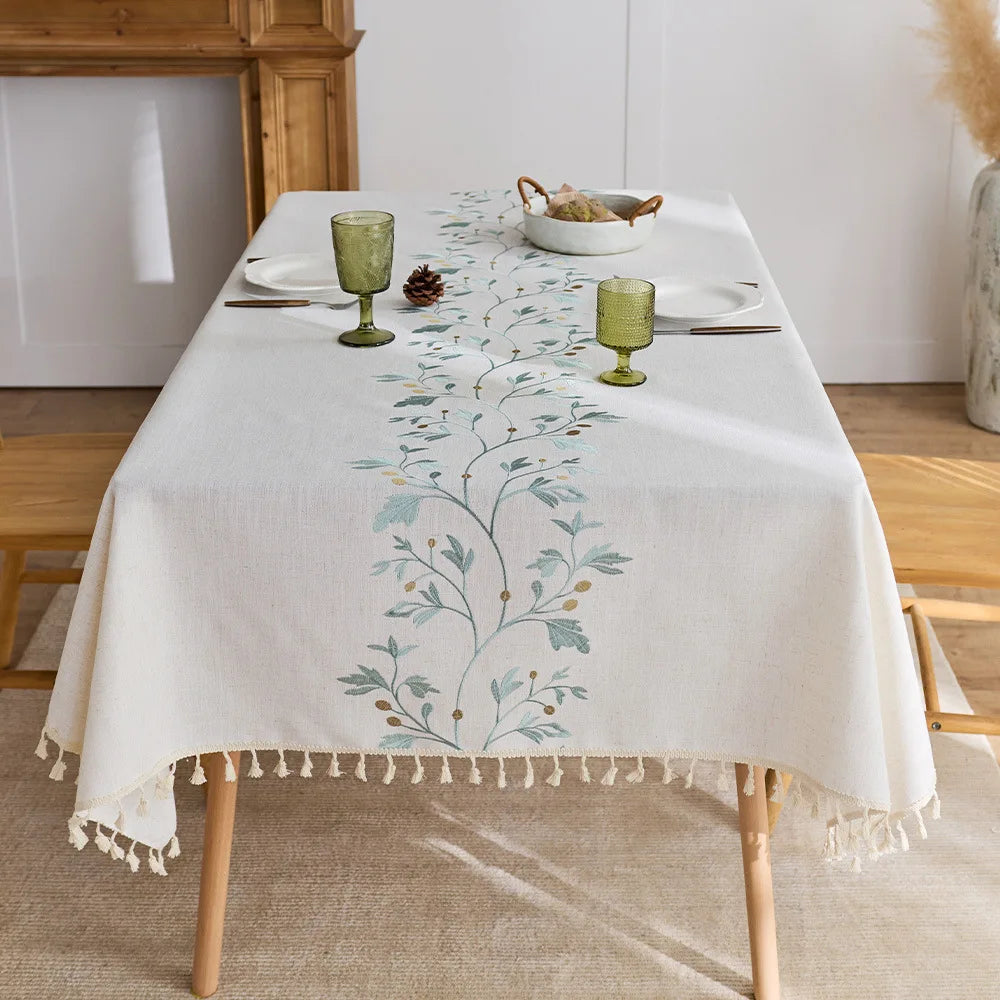 Modern Chinese embroidered tablecloth tablecloth new floral woven fabric dining table decoration modern home