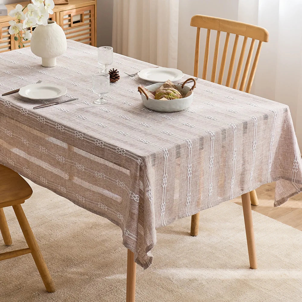 Ins style hollow jacquard striped tablecloth rectangular household dining table tablecloth