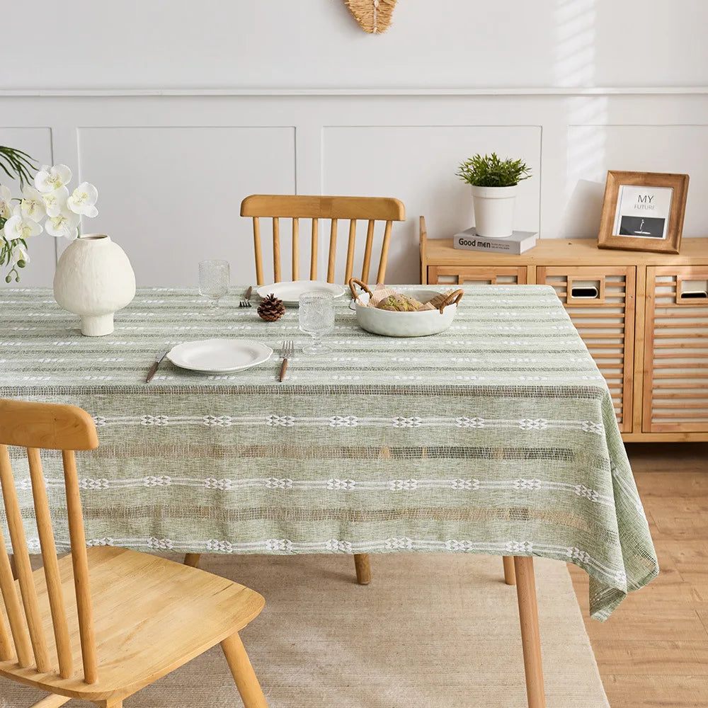 Ins style hollow jacquard striped tablecloth rectangular household dining table tablecloth