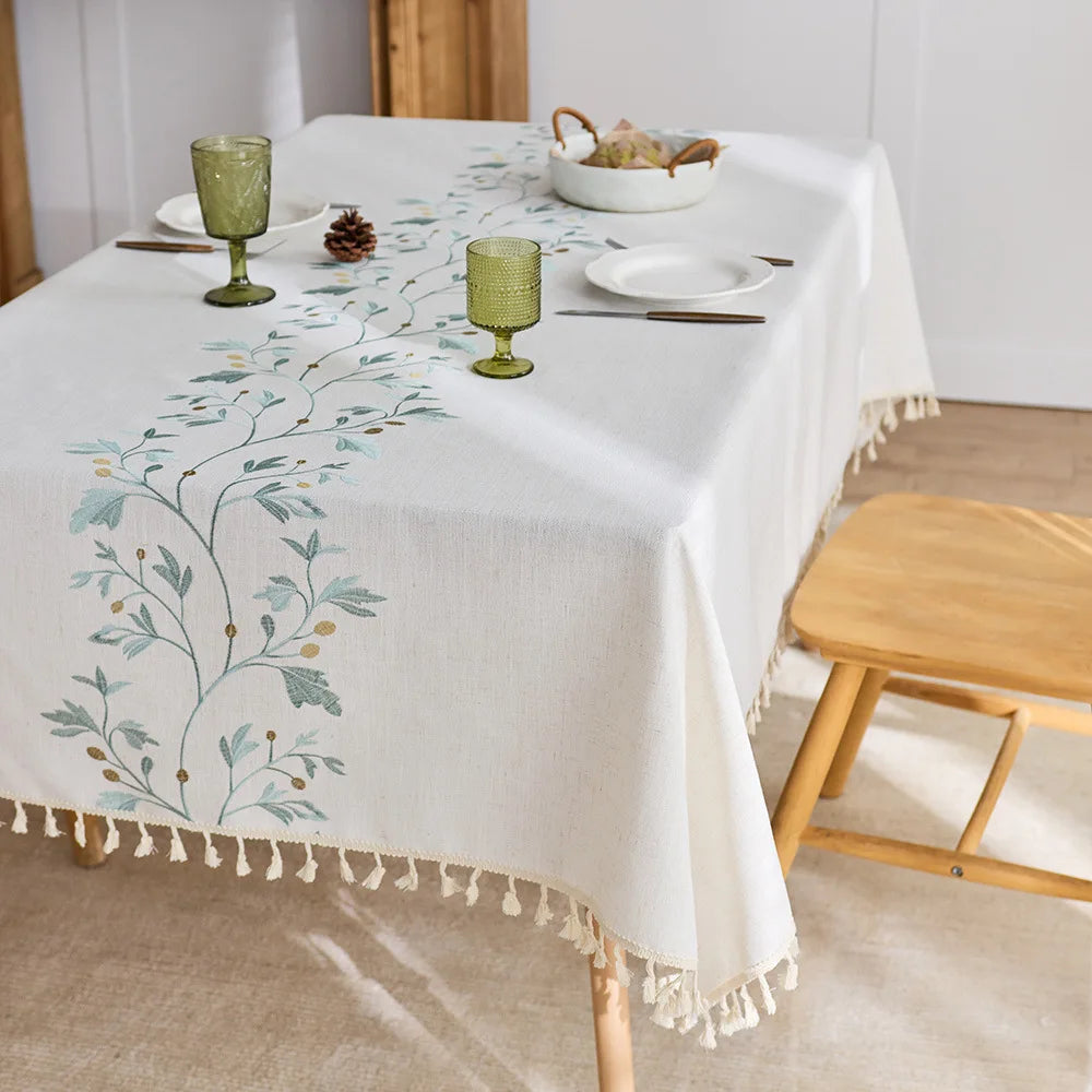 Modern Chinese embroidered tablecloth tablecloth new floral woven fabric dining table decoration modern home