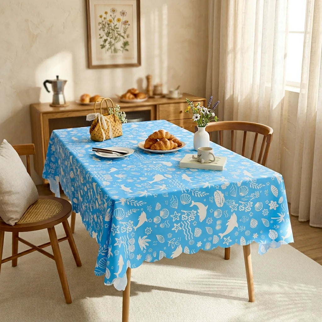Pastoral cartoon printed polyester waterproof, oil-proof and durable, reusable, customizable rectangular dining table cover
