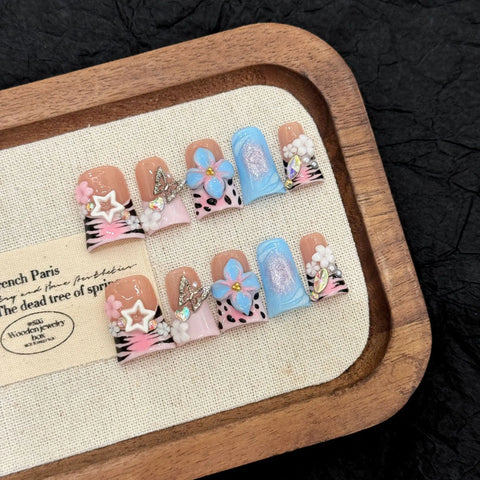 Own Brand Custom Design Short Duckbill 3D Floral Flower Handmade Nail Art