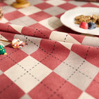 Nordic style red holiday plaid rectangular dining table cloth home decoration woven cloth