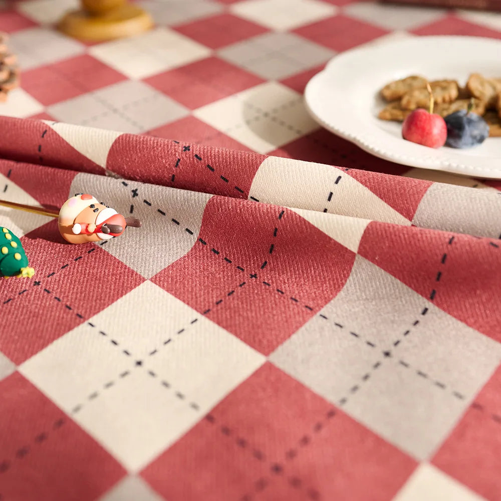 Nordic style red holiday plaid rectangular dining table cloth home decoration woven cloth