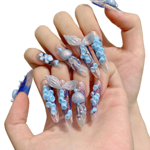 In vogue Hand-painted 3D Jellyfish Mermaid Nail Art with a Cool Atmosphere, Long-lasting Wear