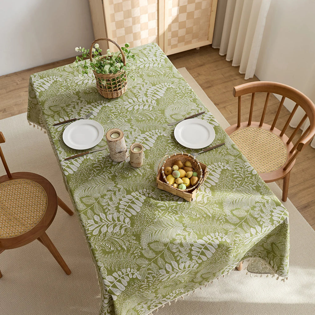 Pastoral Green Polyester/Cotton Printed Rectangular Reusable Washable Dustproof Tablecloth for Home Hotel & Outdoor Events