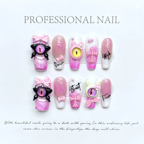 High Quality Artificial Nails Medium Length Full Cover Luxury Diamond Handmade Press on Nails  Wear Nail