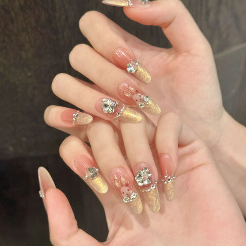 New Style Cartoon Cute Bunny Blush French Pile Diamond Gentle Handcrafted Wear-on Nails