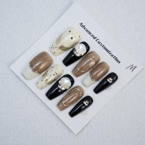 10 stücke Nail art Design Strass Luxus Matte Glanz Künstliche Falsche Nägel 