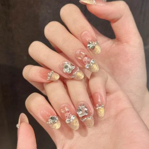 New Style Cartoon Cute Bunny Blush French Pile Diamond Gentle Handcrafted Wear-on Nails