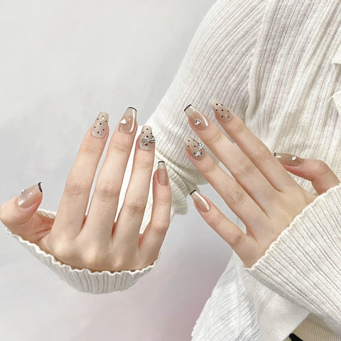 New high quality Hepburn style butterfly diamond polka dot versatile ladies nail art makeup simulation false nails